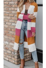 LATA Colorblock Long Knit Cardigan