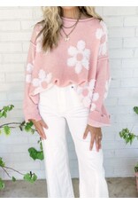 LATA Pearl Beaded Floral Sweater