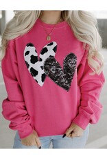 LATA Cow & Sequin Heart Sweatshirt