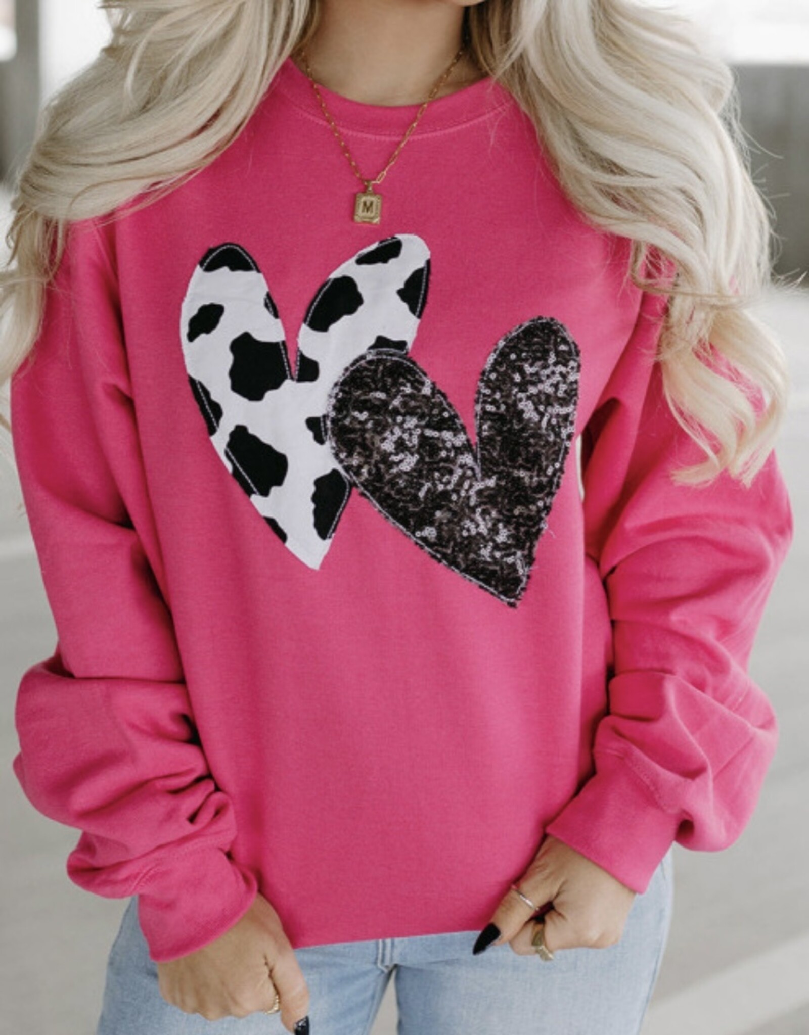 LATA Cow & Sequin Heart Sweatshirt