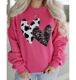 LATA Cow & Sequin Heart Sweatshirt