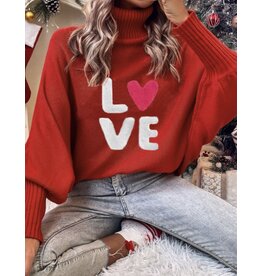 LATA Red Love High Neck Sweater