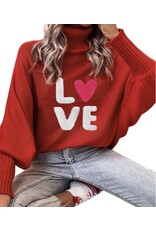 LATA Red Love High Neck Sweater