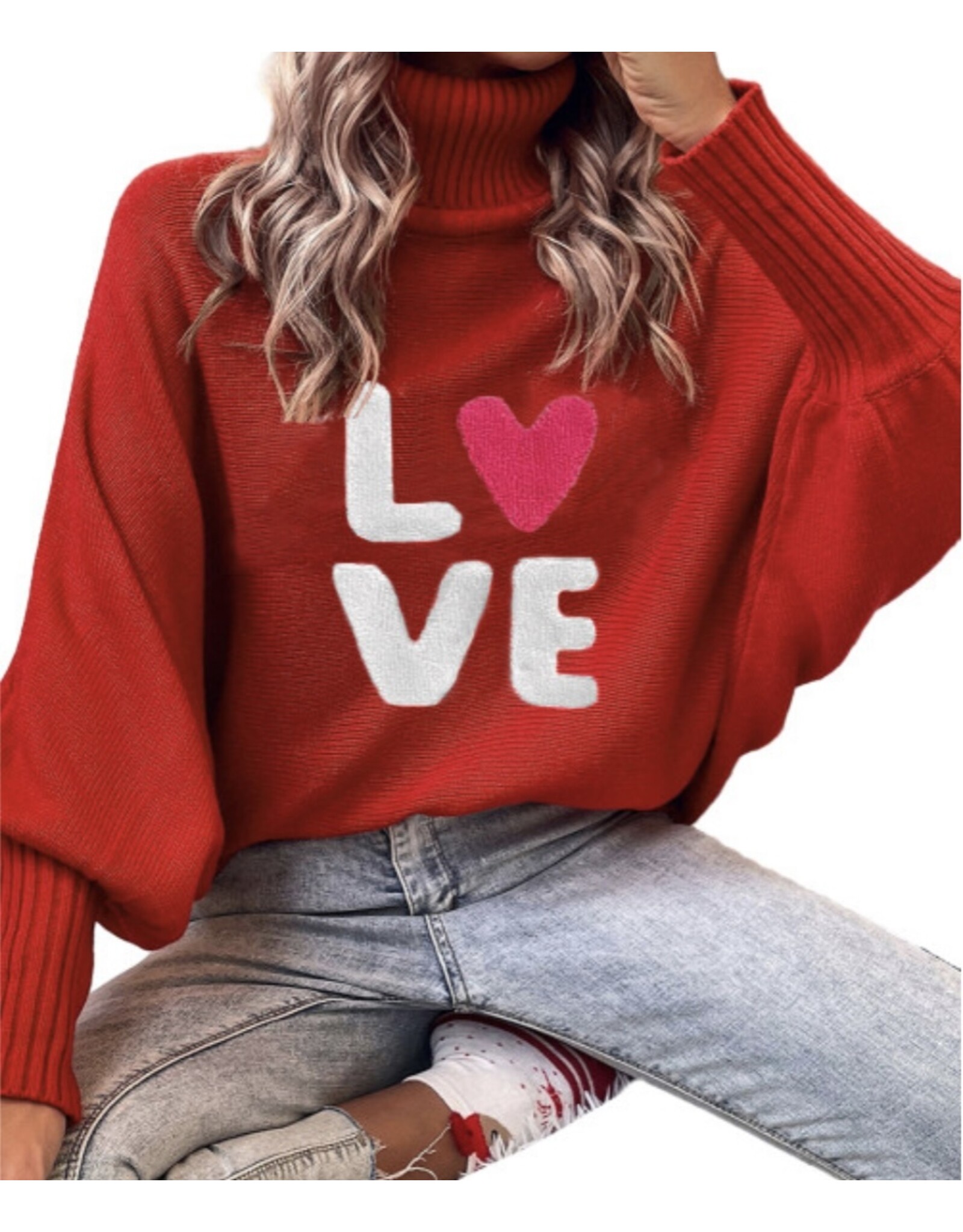 LATA Red Love High Neck Sweater