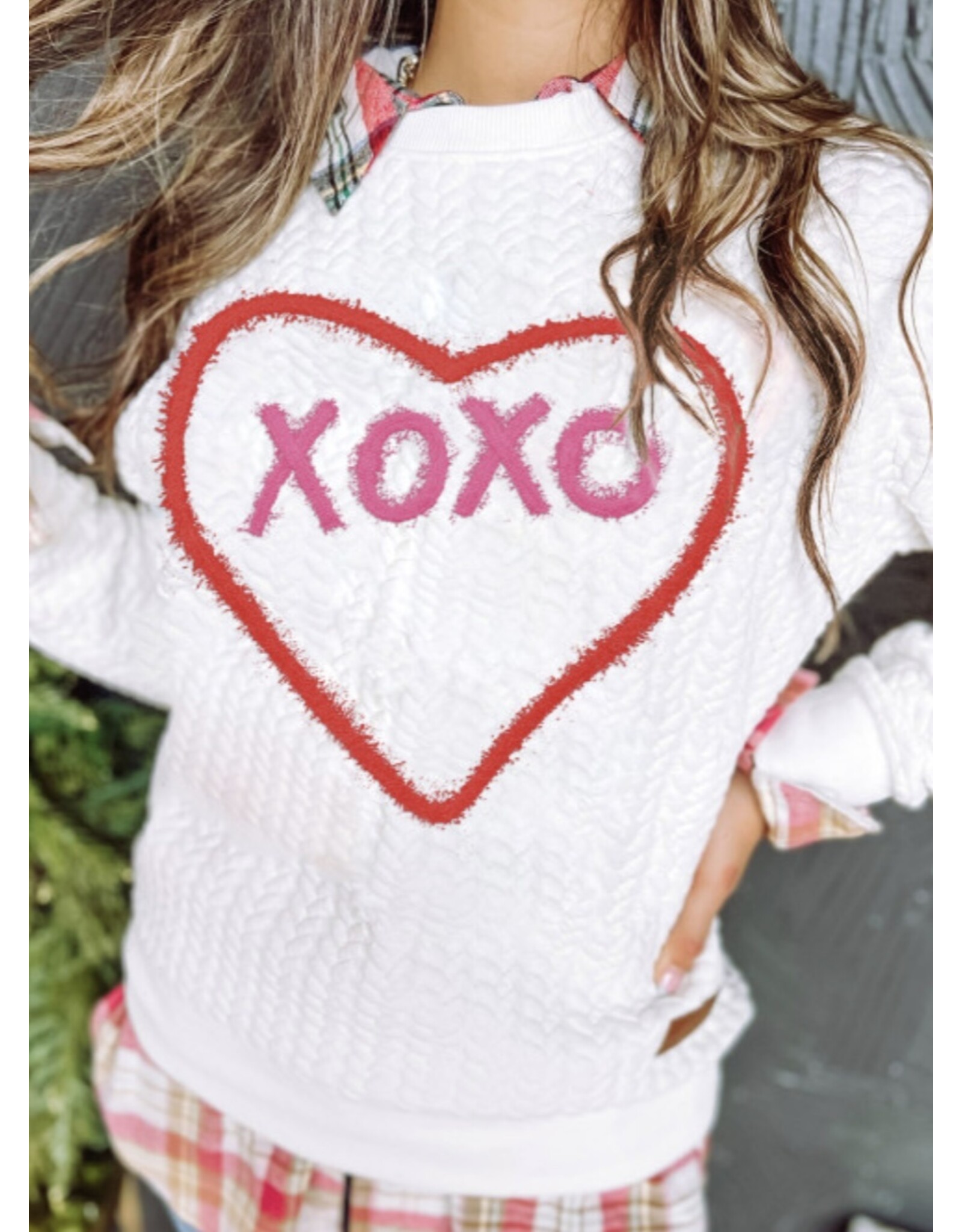 LATA XOXO Chenille Embroidered Sweatshirt