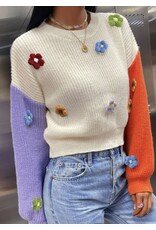 LATA Multicolour Flower Colorblock Sweater