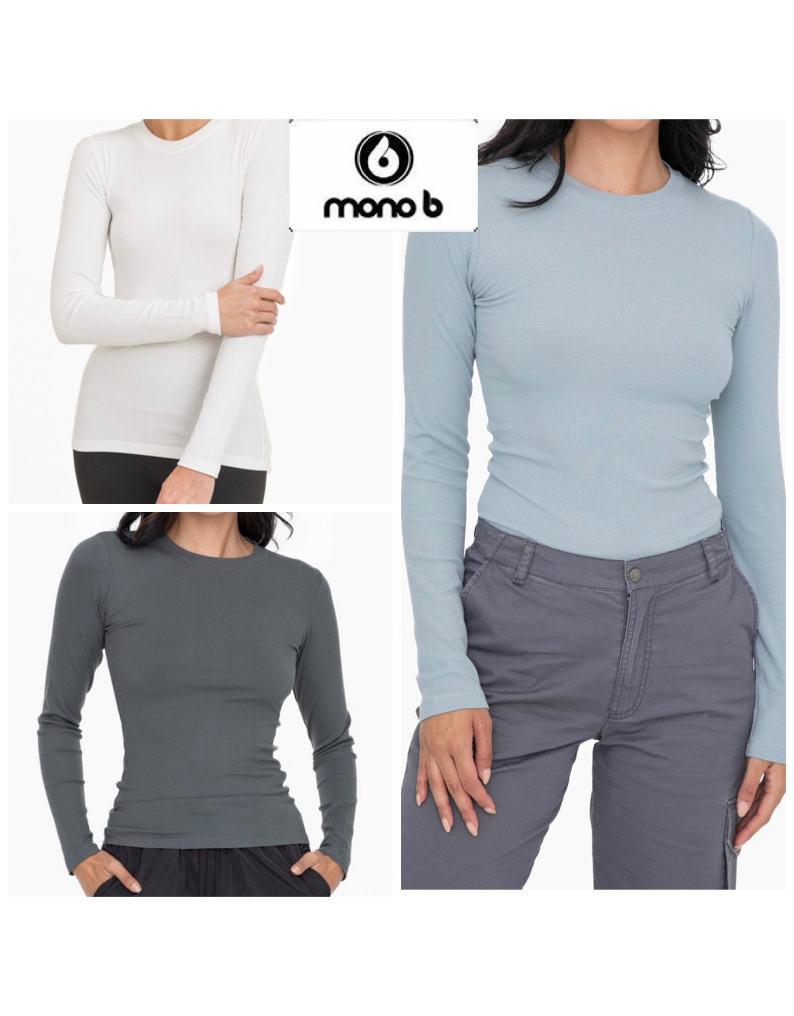 Mono b Essential Long -Sleeved Micro Ribbed Top - LA Trends Addict