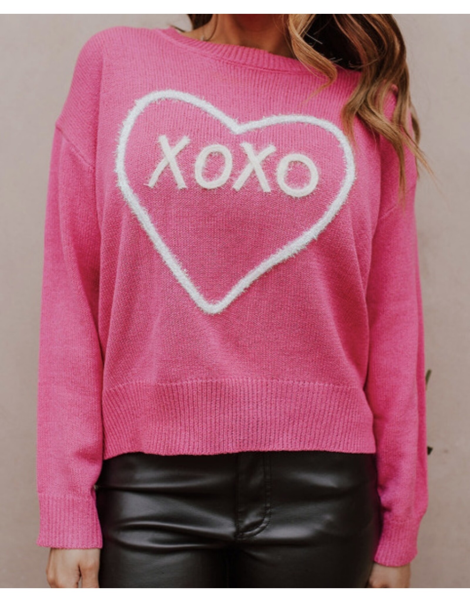 LATA Rose Heart XOXO Knit Sweater