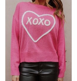 LATA Rose Heart XOXO Knit Sweater