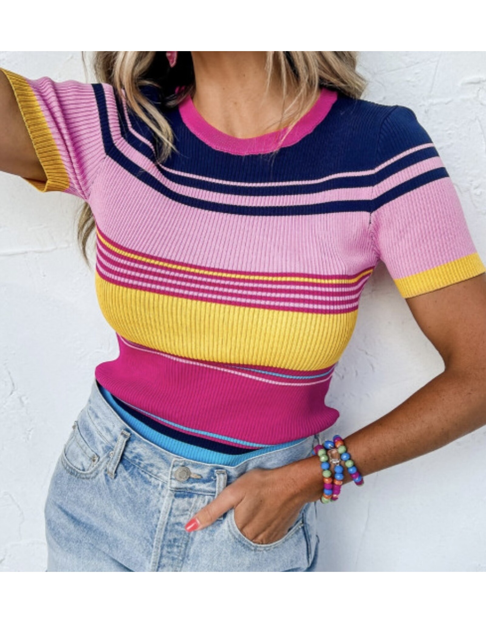 LATA Colorful Striped Knit Top