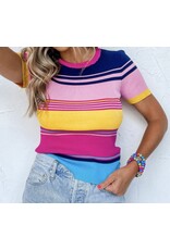 LATA Colorful Striped Knit Top