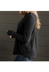 LATA Black V Neck Buttoned Knit Top