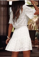 LATA White Floral Crochet Short Sleeve Dress