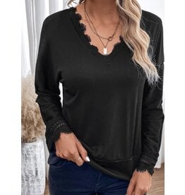 LATA V Neck Long Sleeve Lace Trim Top