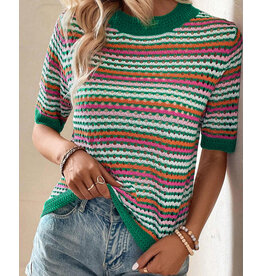 Dark Green Striped Knit Top