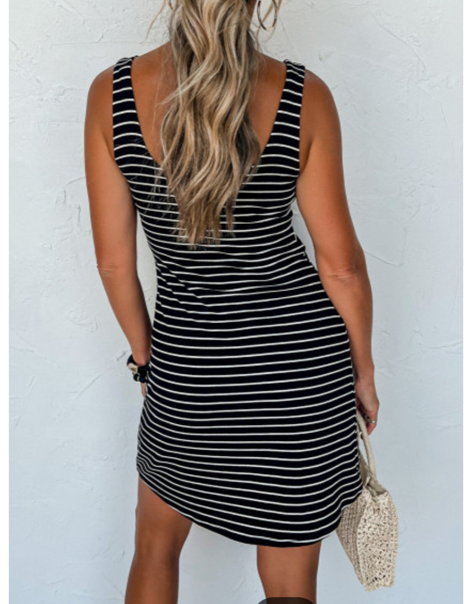 LATA Black Stripe Knit Sleeveless Dress