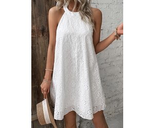 White Eyelet Halter Neck Dress - LA Trends Addict