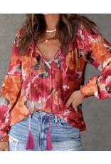 Fiery Red Floral Print  Blouse