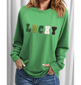 St Patricks LUCKY Chenille Embroidered Sweatshirt