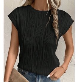 Wavy Texture Cap Sleeve Top