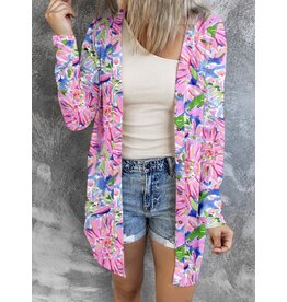 LATA Pink Flower Print Cardigan