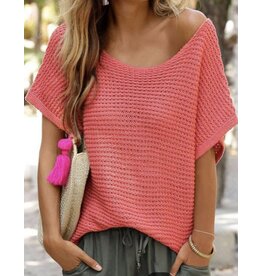 Red Clay Knit Dolman Sleeve Sweater