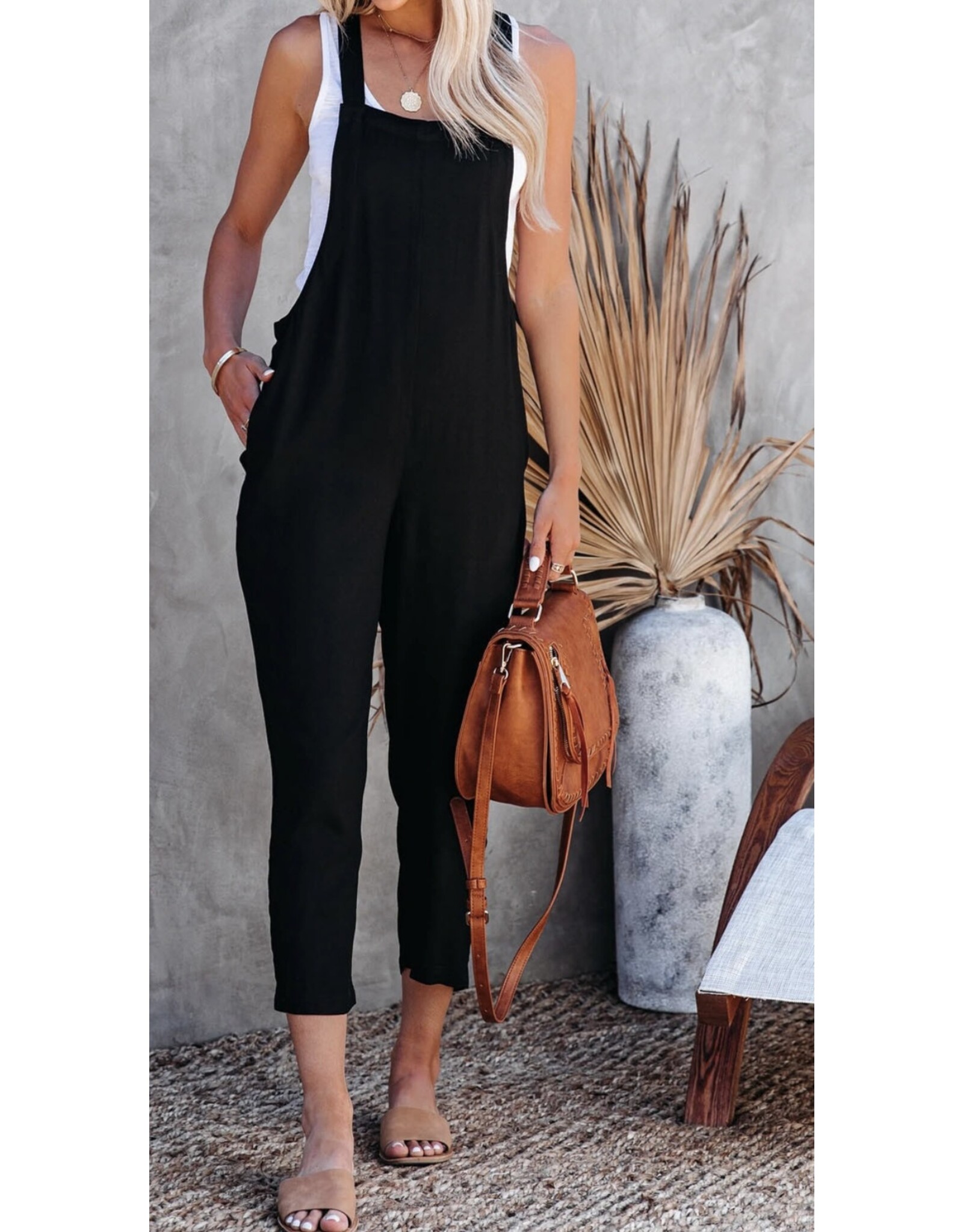 Black Adjustable Cropped Jumpsuit