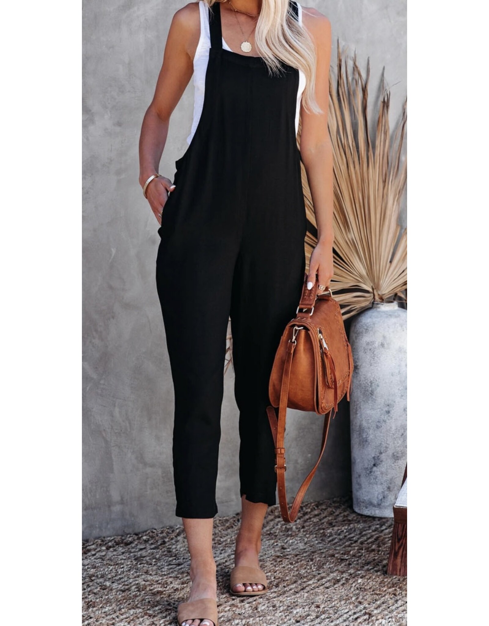 Black Adjustable Cropped Jumpsuit