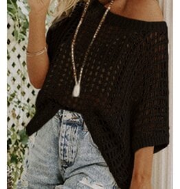 Fishnet Knit Short Sleeve Sweater