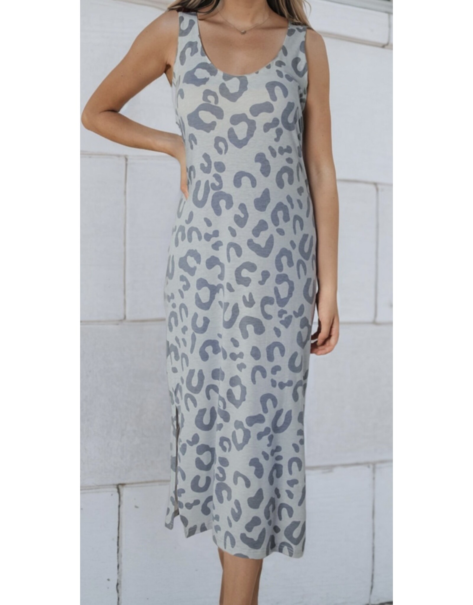 LATA Gray Leopard Sleeveless Maxi Dress