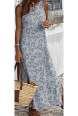 LATA Gray Leopard Sleeveless Maxi Dress