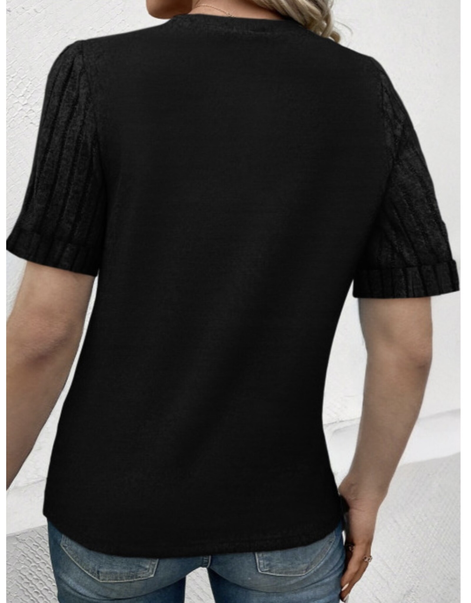 Black Ribbed Sleeve T-shirt