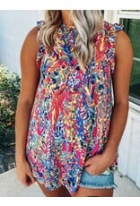 LATA Floral Print Tank Top with Ruffles