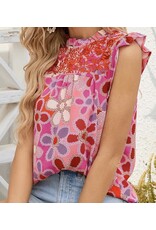 LATA Rose Embroidered Floral Print Tank
