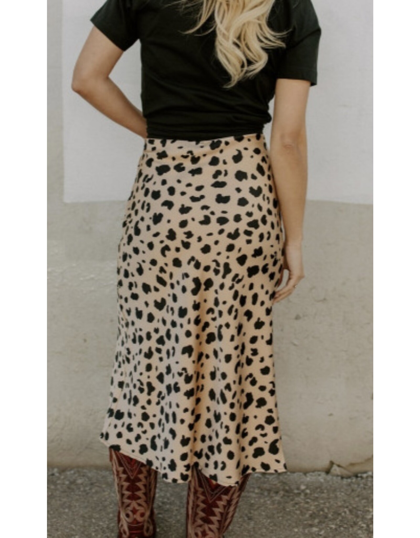 LATA Khaki Leopard Split Hem Skirt
