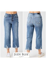 Judy Blue Judy Blue HW Button Fly Wide Leg  Destroyed Crop Jeans
