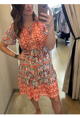 LATA Bohemian Print Ruffle Hem Short Dress