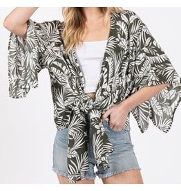 final touch 3/4 tie front short kimono cardigan