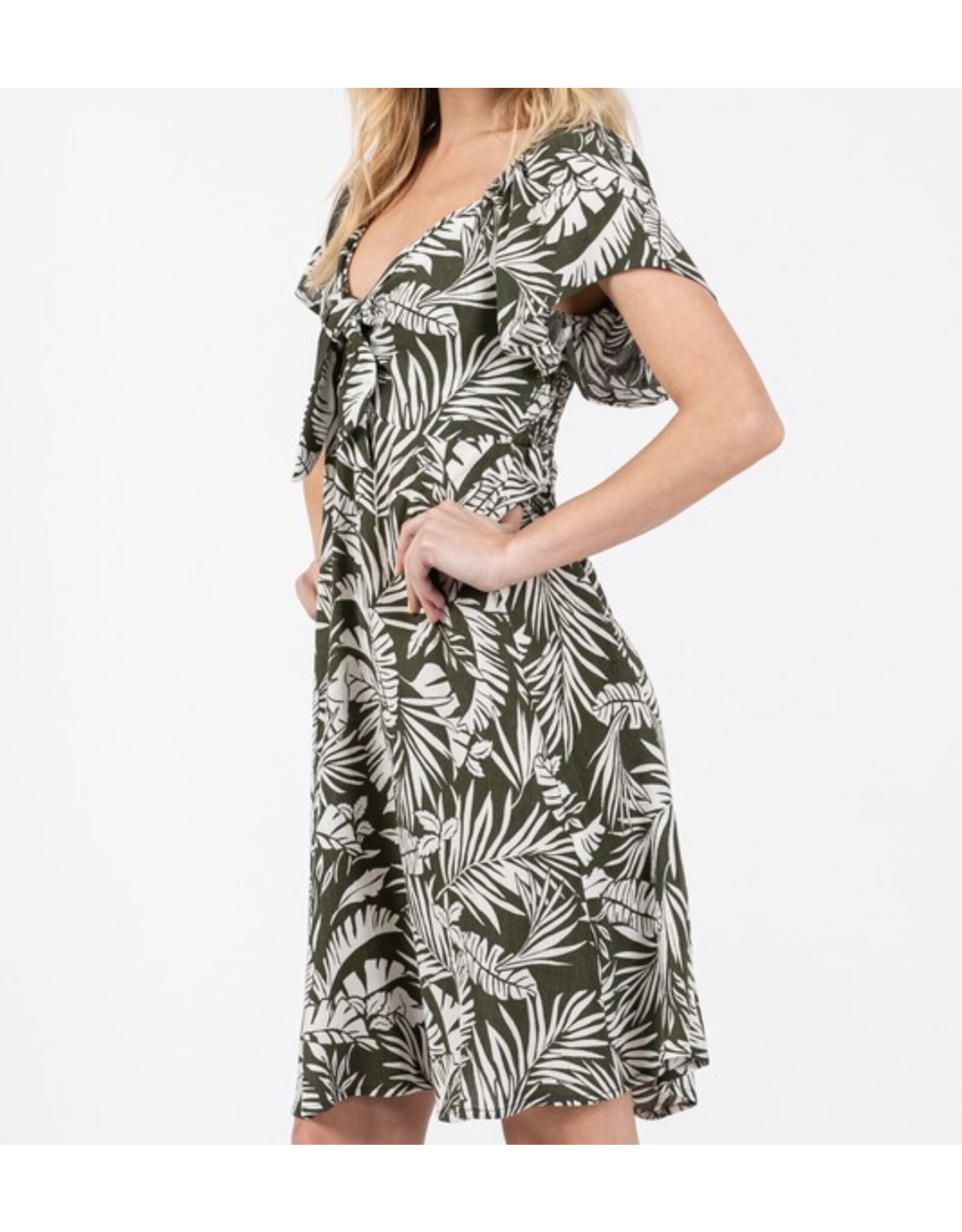 final touch Tropical print flowy sleeve dress