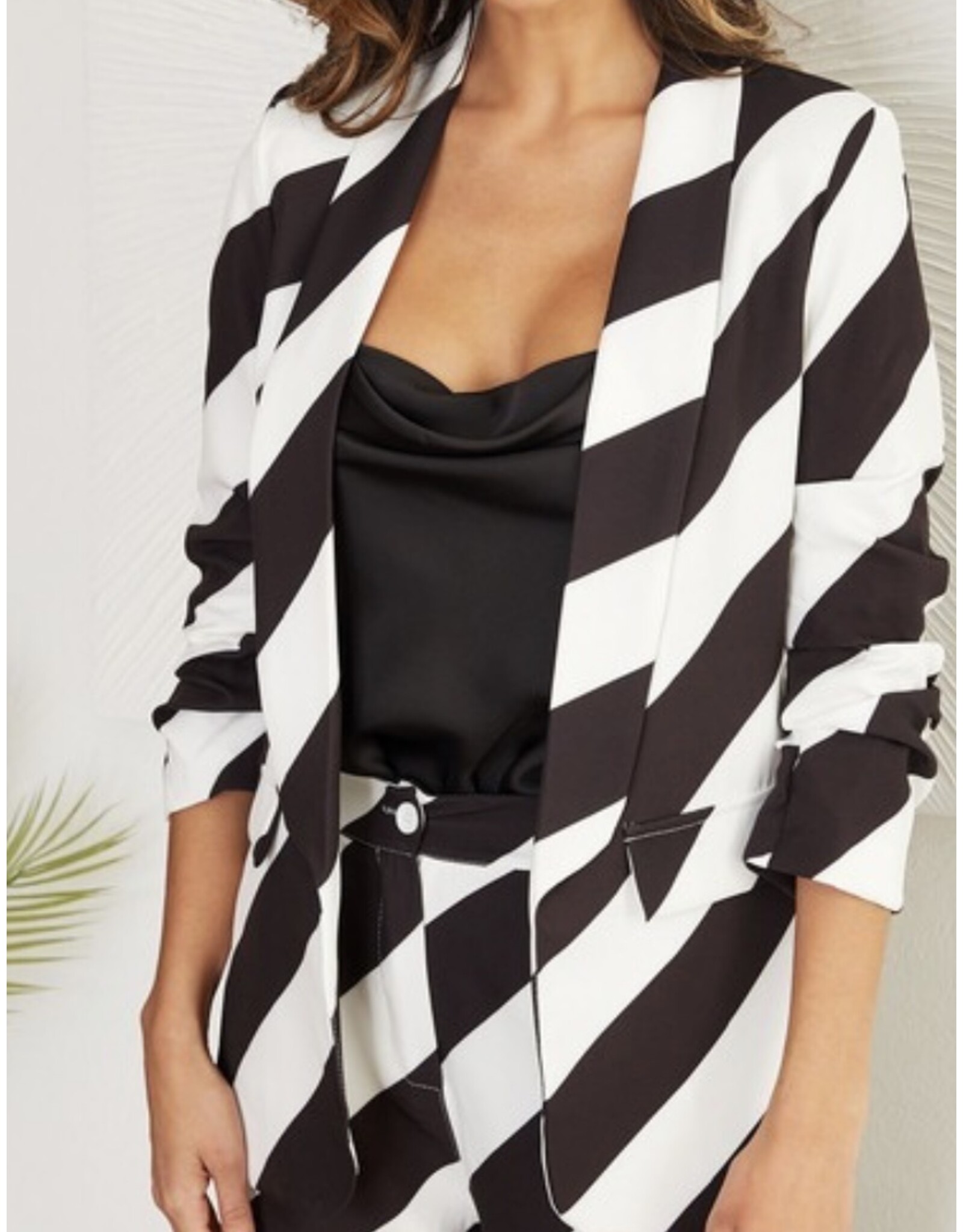 venti6 3/4 ruched sleeve striped blazer
