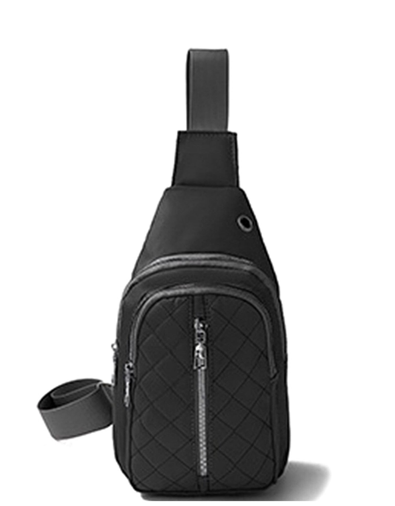 Quilted zipper sling crossbody bag