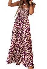 LATA Rose Leopard Smocked Dress