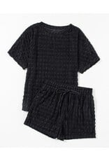 LATA Black textured short sleeve top & short Set