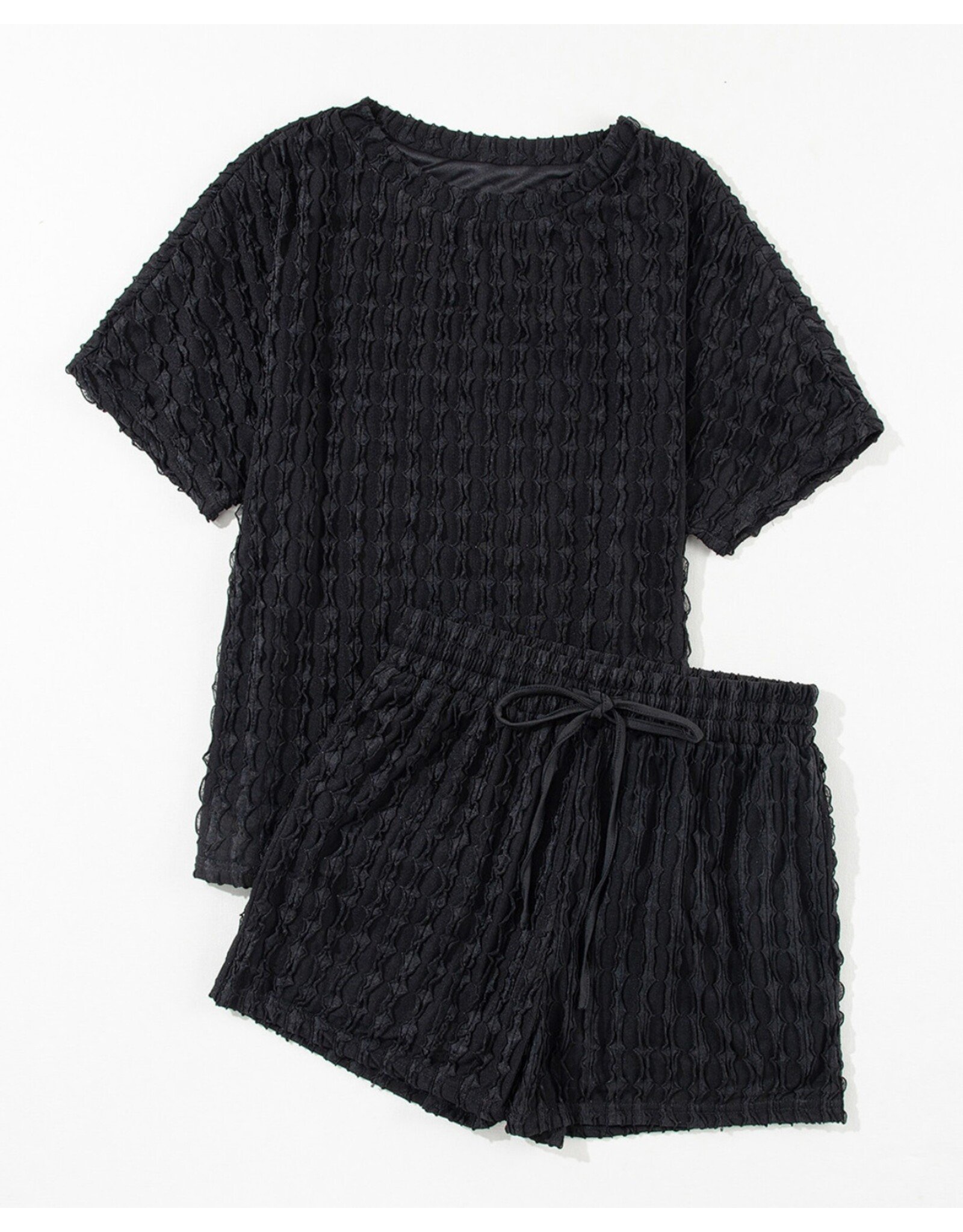 LATA Black textured short sleeve top & short Set