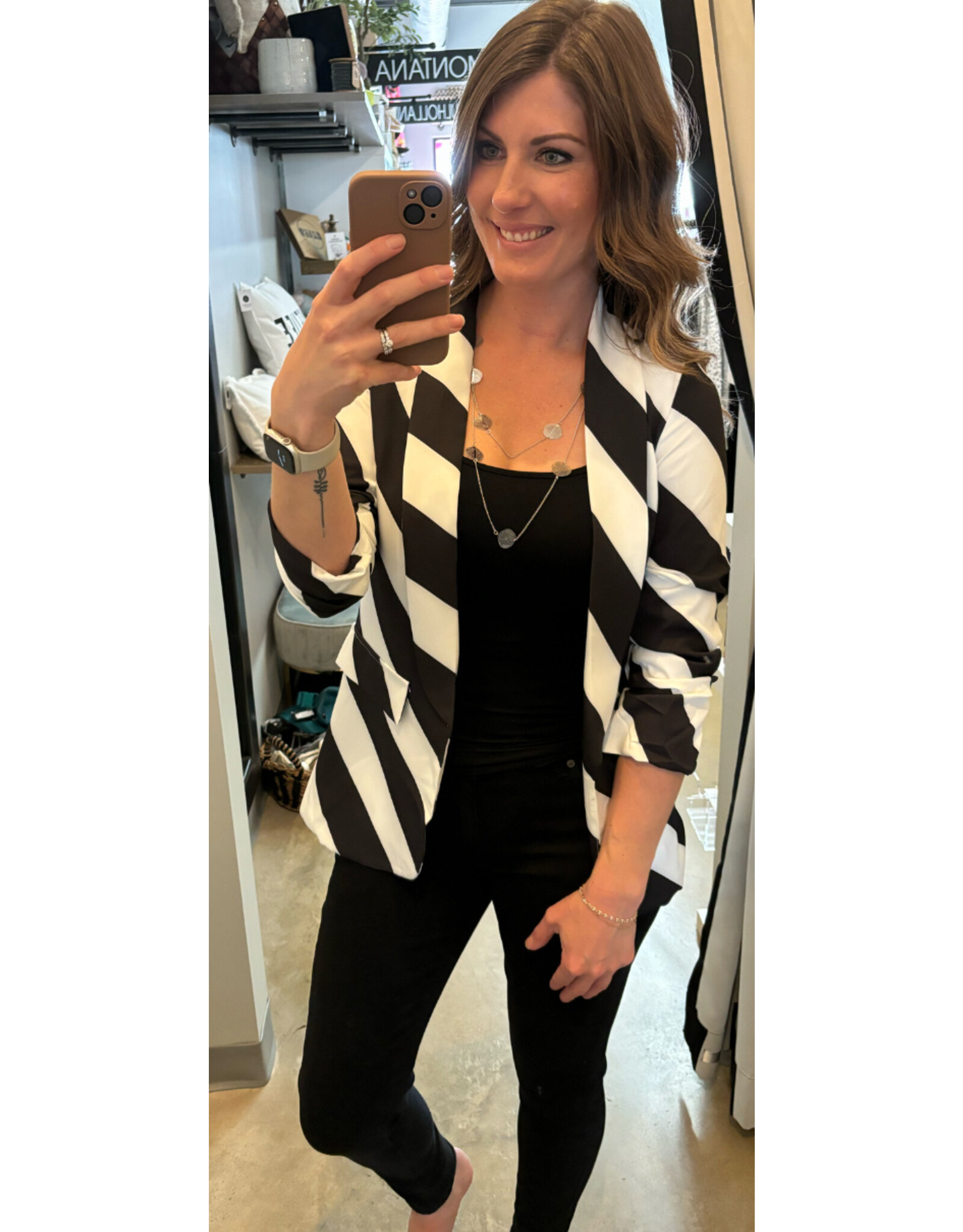 venti6 3/4 ruched sleeve striped blazer