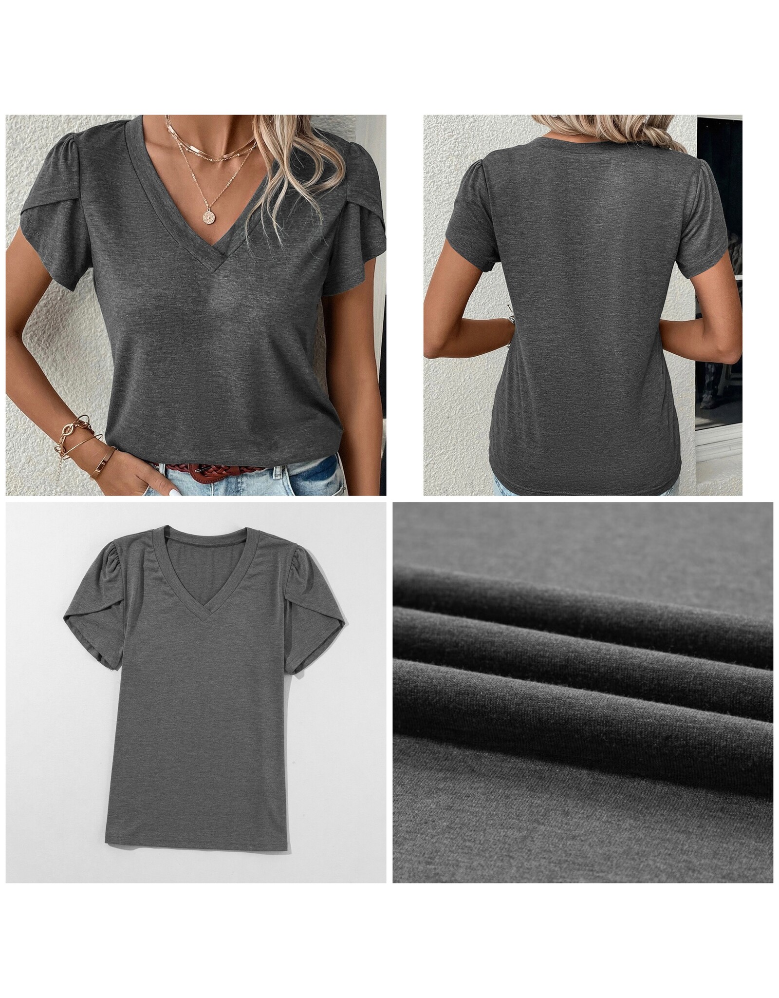 LATA Petal Sleeve V Neck T