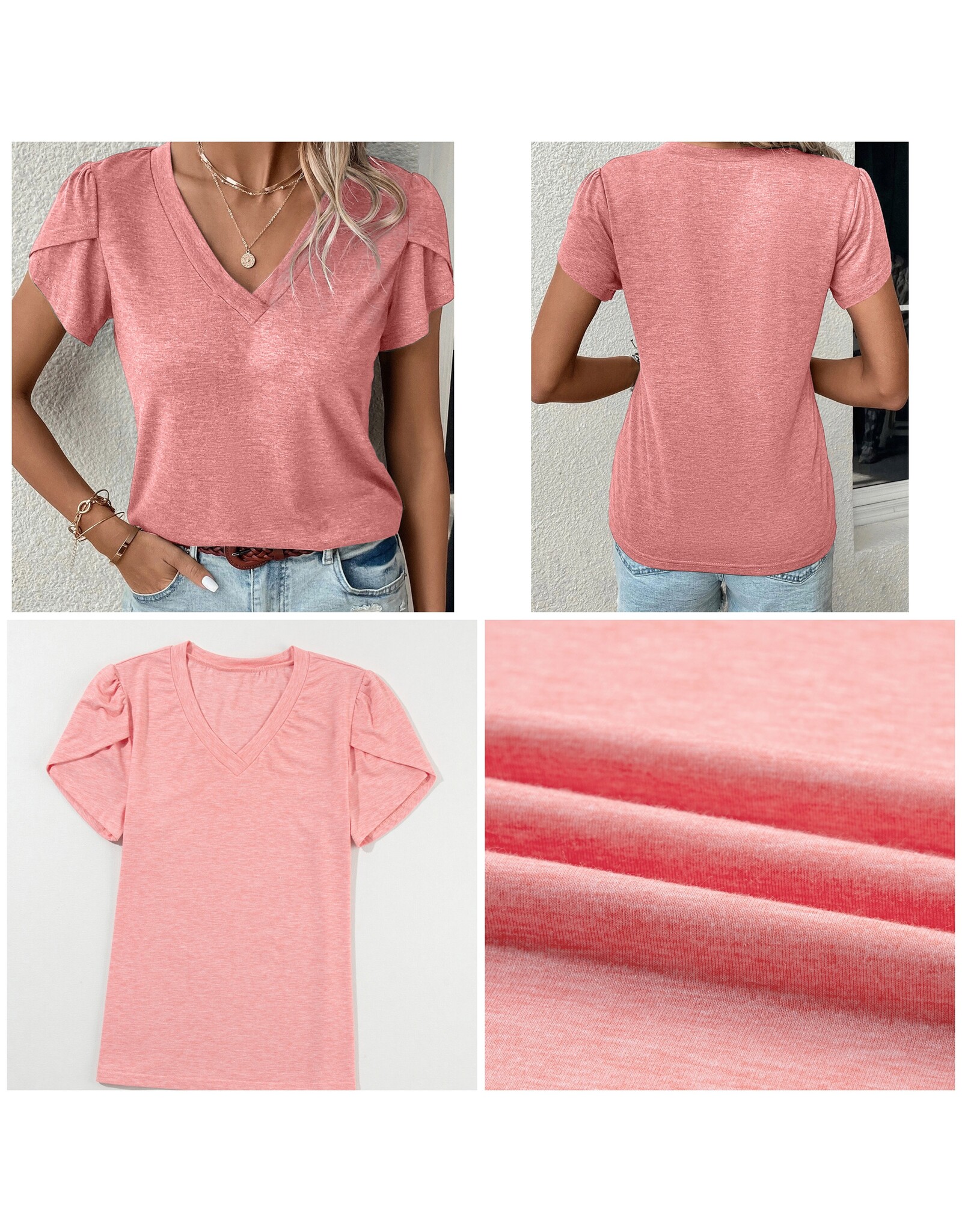 LATA Petal Sleeve V Neck T