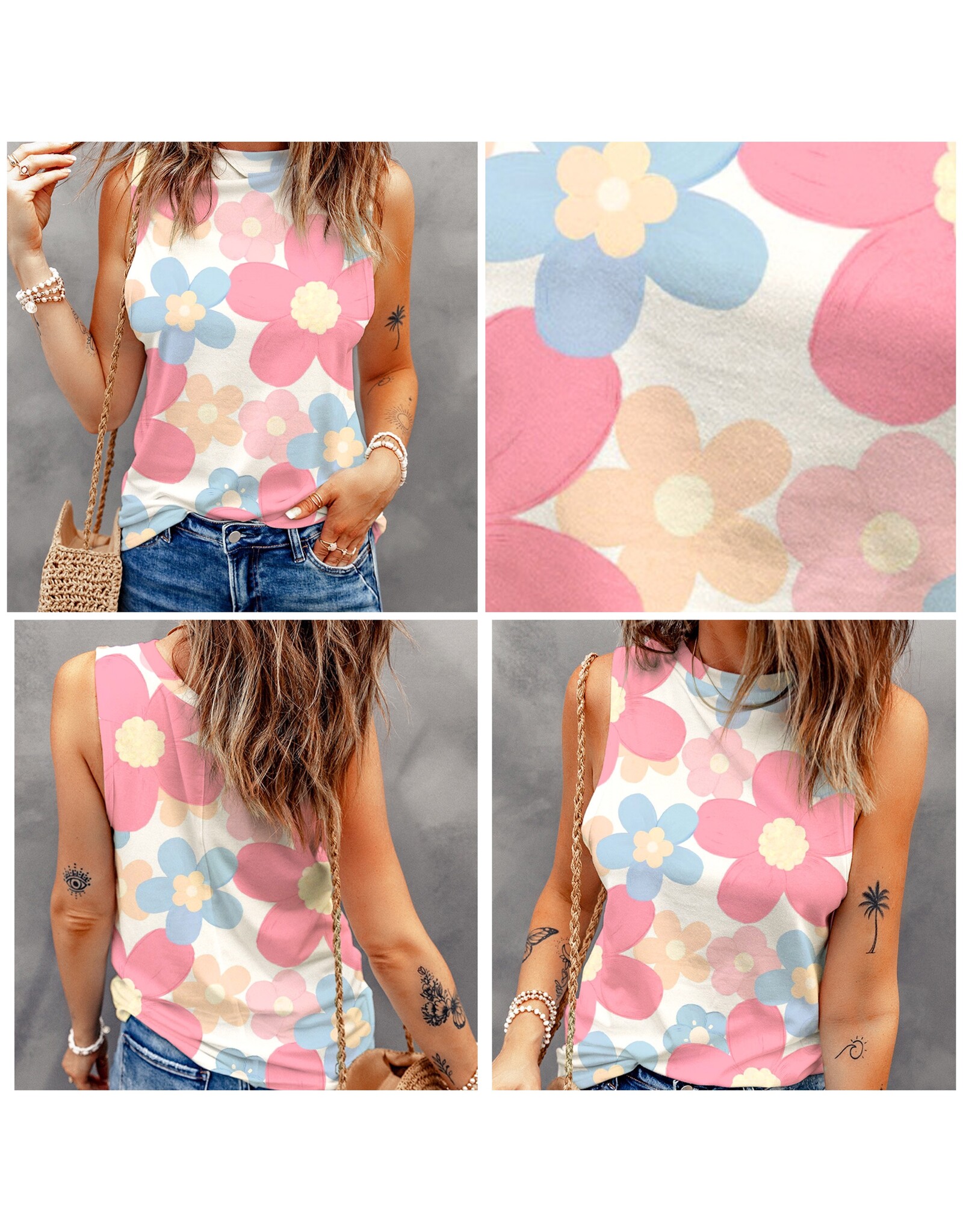 LATA Floral Print Sleeveless Top