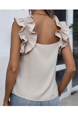 LATA Oatmeal Ruffle Sleeveless Top