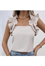 LATA Oatmeal Ruffle Sleeveless Top